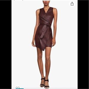 BCBGMAXAZRIA Womens Layla Cocktail Dress Asymmetric Faux Leather -bittersweet